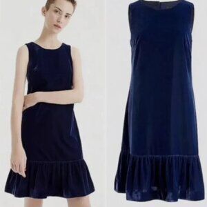 J. Crew‎  Velvet Ruffle-hem Sleeveless Dress Deep Blue Size 14